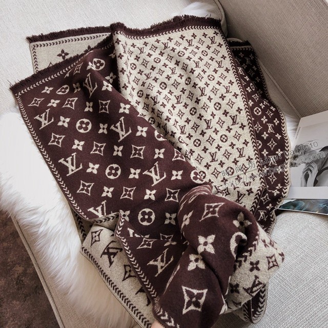 Louis Vuitton女款披肩圍巾 路易威登經典Monogram圖案大圍巾 LV拼色字母邊框提花圍巾  mmj1341